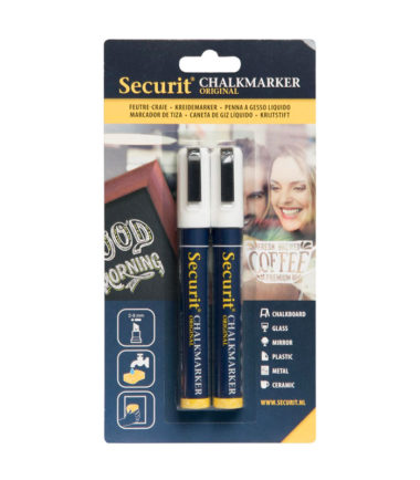 Securit marqueur à la craie, blanc, pointe moyenne (2 pc.)