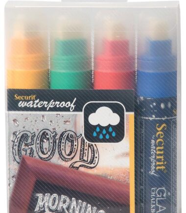 Securit Waterproof marqueur à la craie large, étui de 4 pièces en couleurs assorties