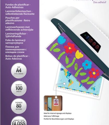 Pochette à plastifier, ft A4, (2 x 80 microns), dos collant