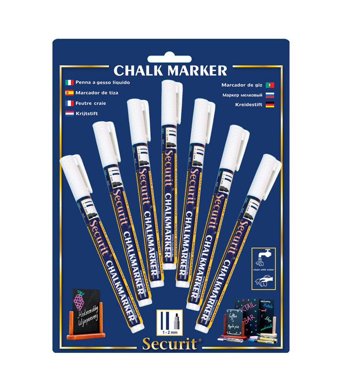 Securit marqueur à la craie, blanc, pointe fine (7 pc.)