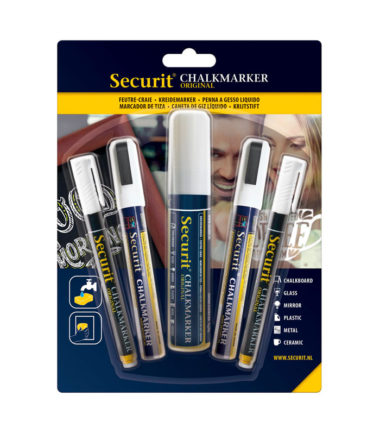 Securit marqueur à la craie, blanc, pointe différentes épaisseurs (5 pc.)