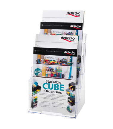 Présentoir de documents, 4 compartiments (A4) – En polystyrène transparent