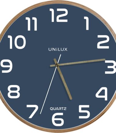 Horloge Baltic Unilux, diamètre 30,5 cm, cadre en bois, bleu