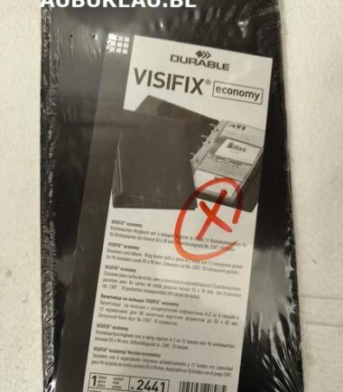 Classeur pour cartes de visite, avec 6 intercalaires alphabétiques et 12 pochettes trans-
parentes pour 96 cartes de visite jusqu’au format 55 x 90 mm. Jeu d’extension
réf. 2387 : 10 pochettes transparentes (80 cartes de visite).