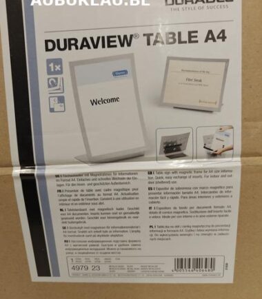 Présentoir de table avec cadre magnétique pour l’affichage de documents au format A4. Actualisation simple et rapide de l’insertion. Convient à une utilisation en intérieur et en extérieur sous abri. DURAVIEW® TABLE A4**-