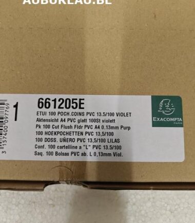 Etui carton de 100 pochettes coin PVC lisse haute résistance 13/100e - A4 - Violet réf. 661205E