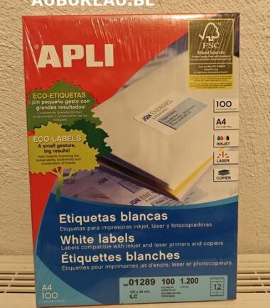 Bte de 100 feuilles A4 d'étiquettes 105 x 48 mm réf. 01289