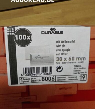 Boîte de 100 badges 30 x 60 mm avec épingle Durable réf 8006
