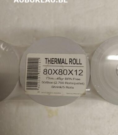 BOBINE THERMIQUE, FT 80 MM, DIAMÈTRE +-70 MM, MANDRIN 12 MM, LONGUEUR 75M
Référence: 808012 en pqt de 5