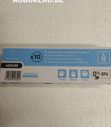 Bte de 10 Bobine pour tickets de carte bancaire 57x40mm - 18m - 1 pli thermique 55g/m2. - Blanc